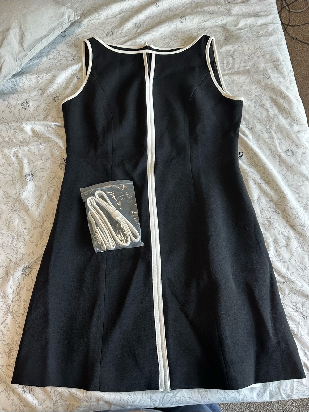 MOTF Black Mini Dress with White Contrast Trim